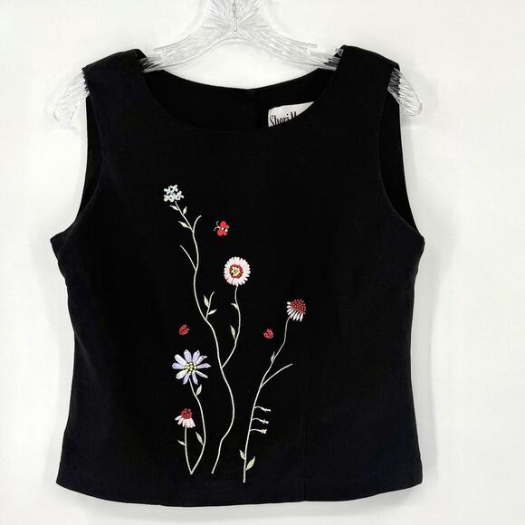 Sheri Martin Womens Linen Blend Top Sz 8 Floral Embroider Sleeveless Button Back - Picture 1 of 10